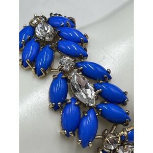 J. Crew Womens Pantone Blue Jeweled Embellished Rhinestone Statement Bracelet‎